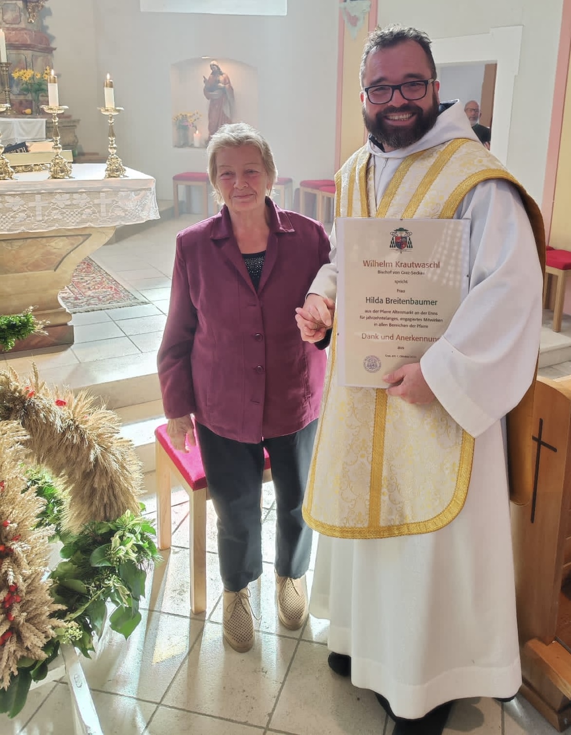 Ehrung für Hilda Breitenbaumer / Karl Hartleb Erntedank 2023 in Altenmarkt